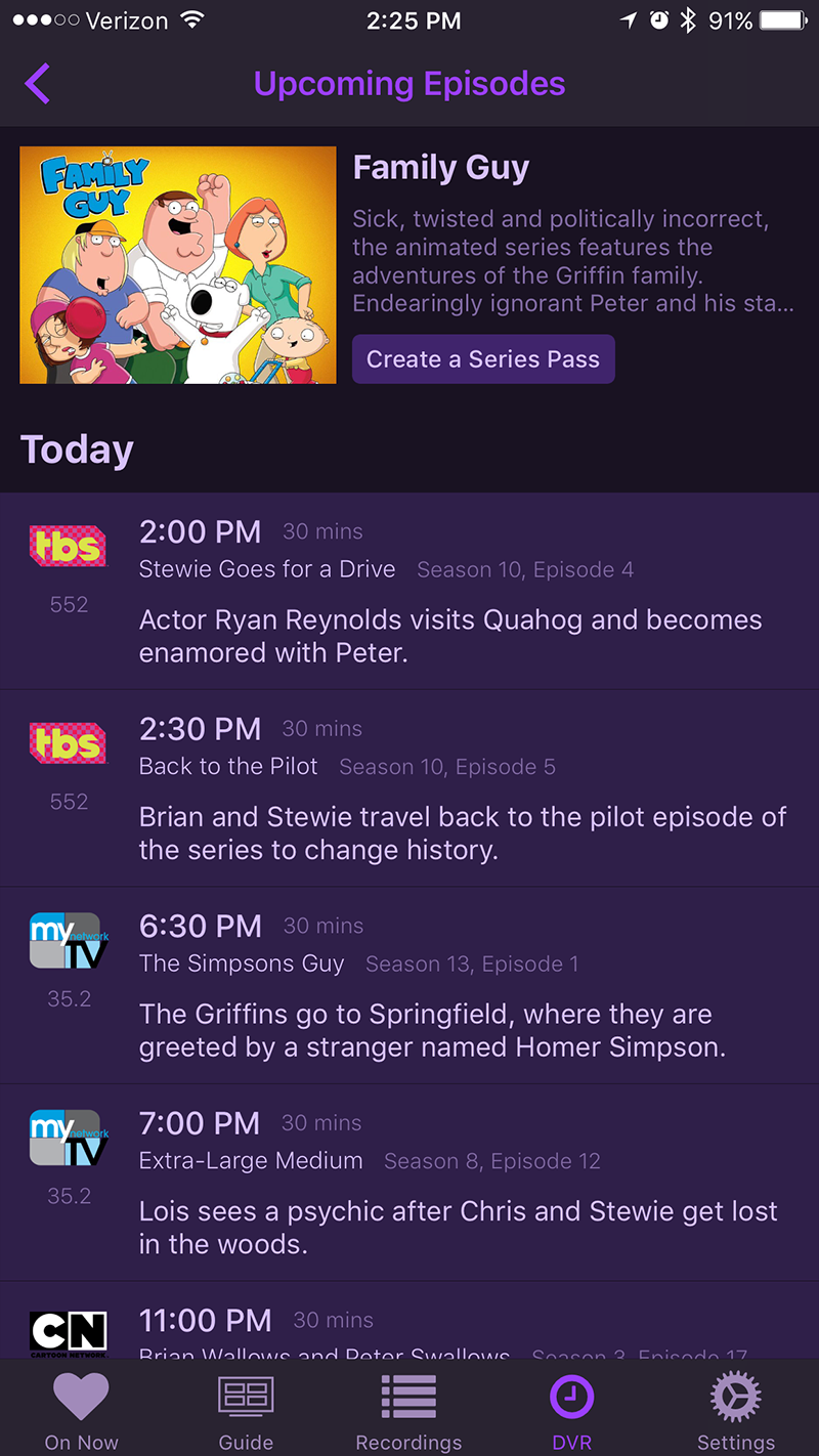 channels dvr ios iphone upcoming episodes