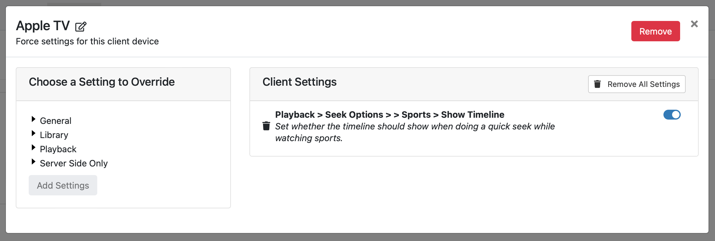 client server side settings