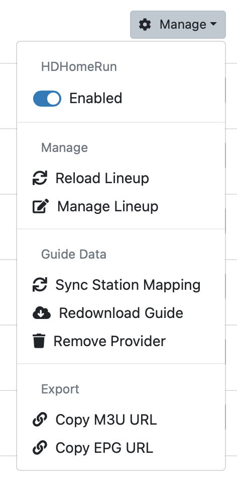 export channel lineup