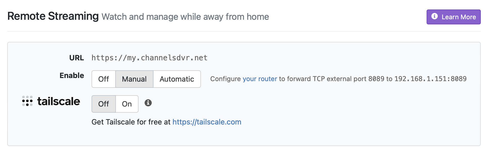 remote streaming manual setting