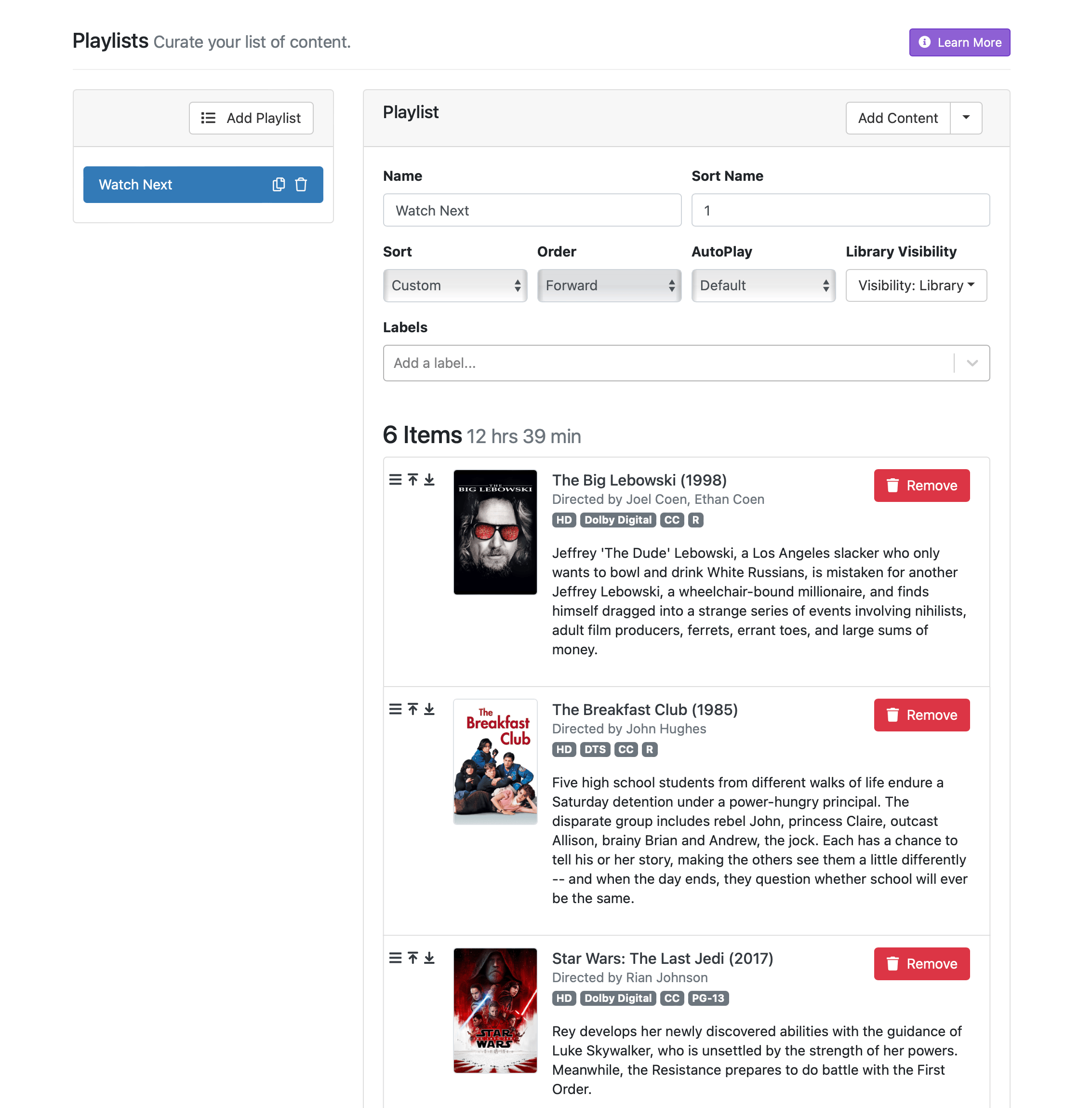 channels playlist management